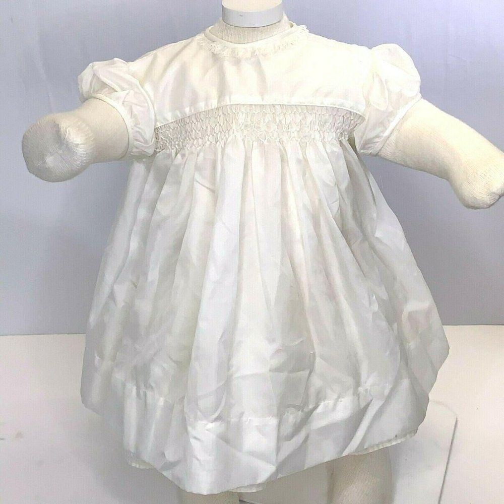Vintage Infant Christening Dress Crinoline 12m White Nylon Shirring Layered Slip